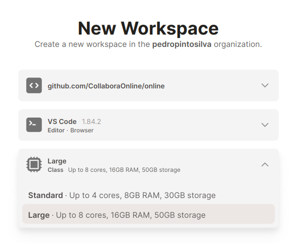 GitPod.io new workspace